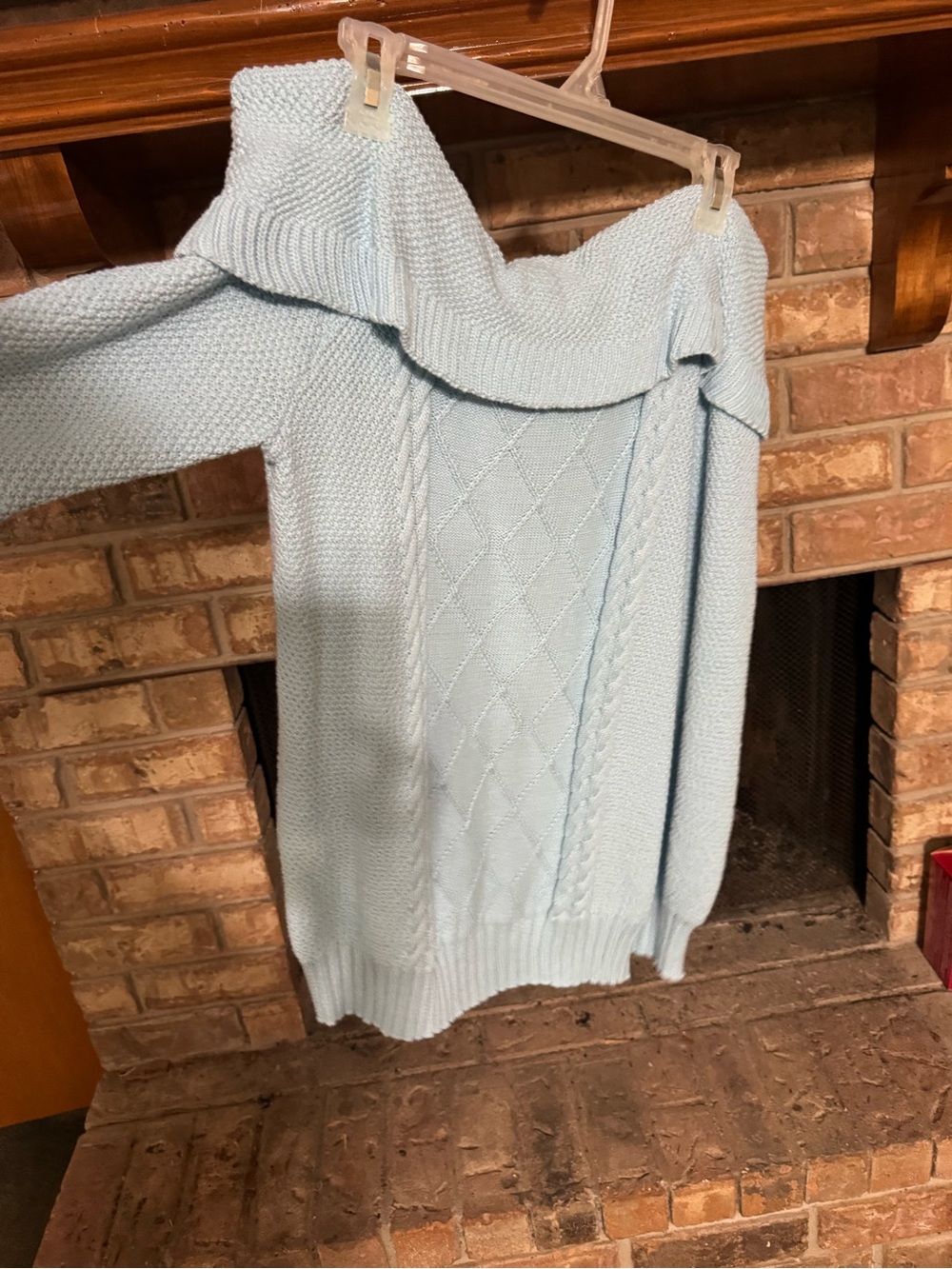 Lane Bryant Light Blue Off-the-Shoulder Cable Sweater